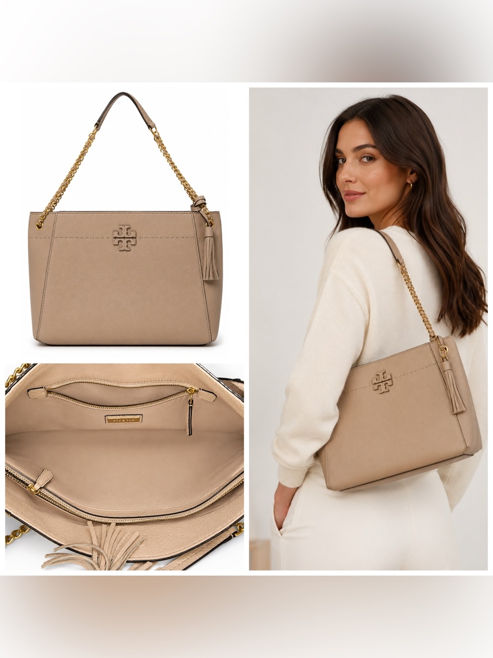 Tory Burch McGraw Chain Tote Bag with Free Bag Scarf & Dust Bag. - Picture 2 of 16